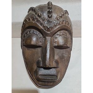 Vintage African Tribe Tribal Mask Wood Carved Wall Hanging Art Decor 10"x7"